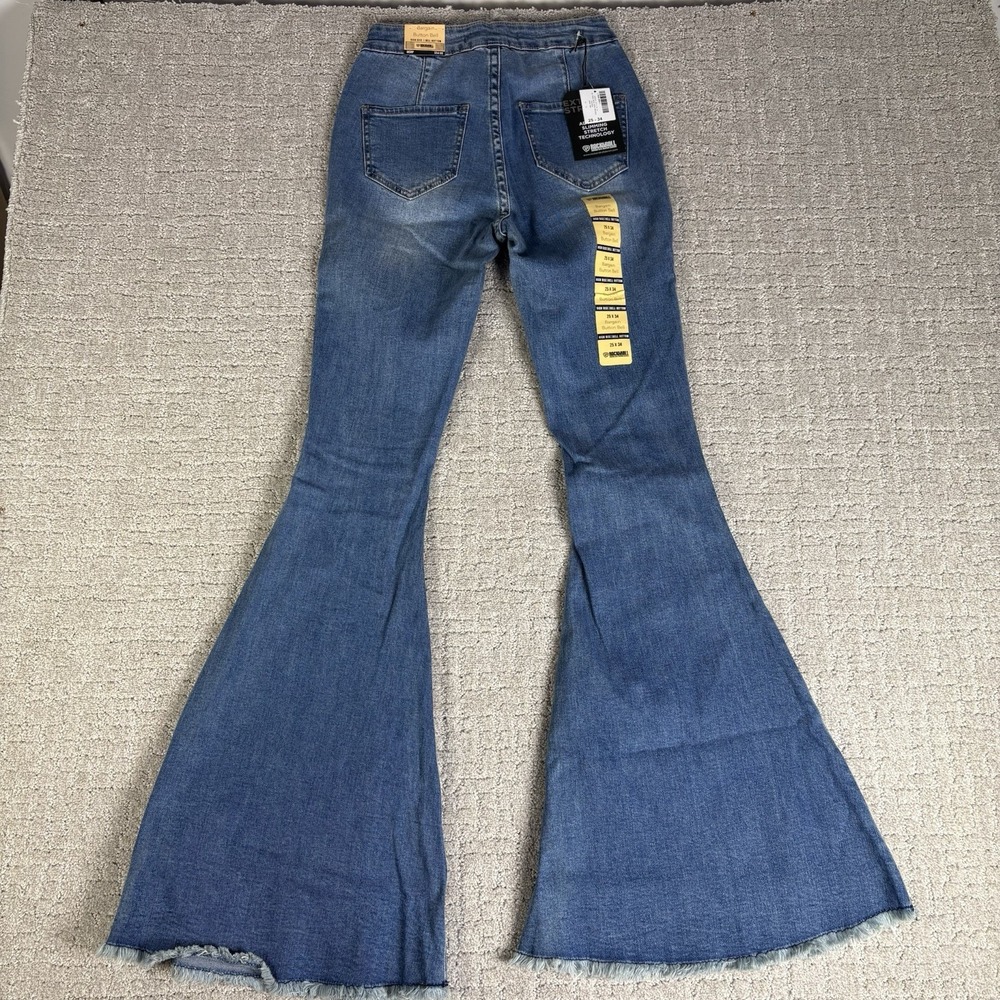 Rock & Roll Bell Bottoms Sz 25x34 Bargain Button Bell Raw Hem 70s Festival Light - Picture 9 of 10